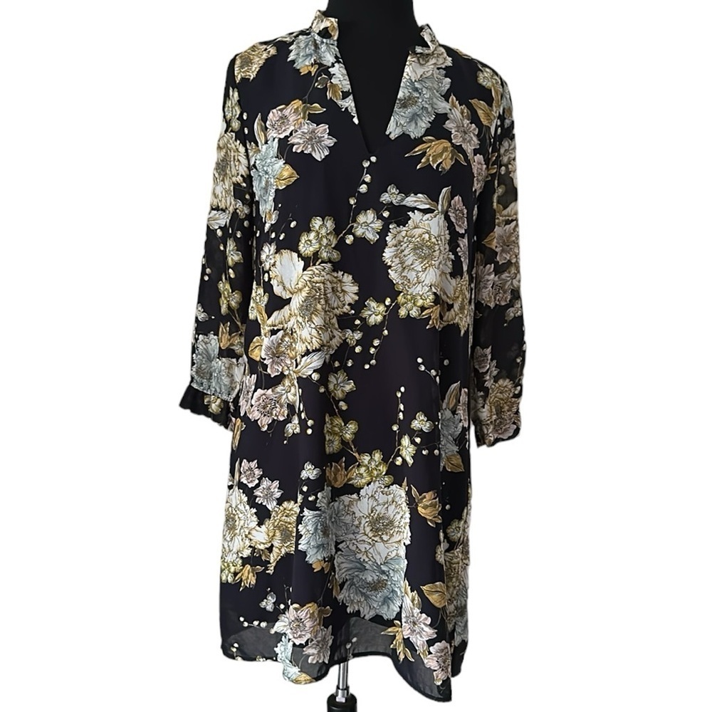 H&M Black Floral Long Sleeve Dress
